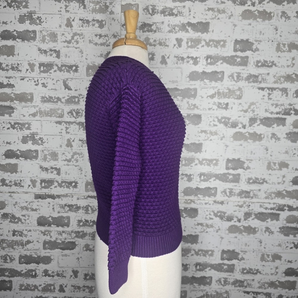 Vince Sweater Women Medium Purple Waffle Knit Cashmere Wool Blend Cropped V Neck